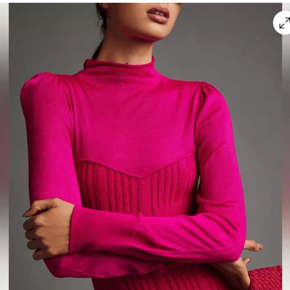 Anthropologie Pink Turtleneck Fitted Sweater Dress XS - Picture 4 of 14